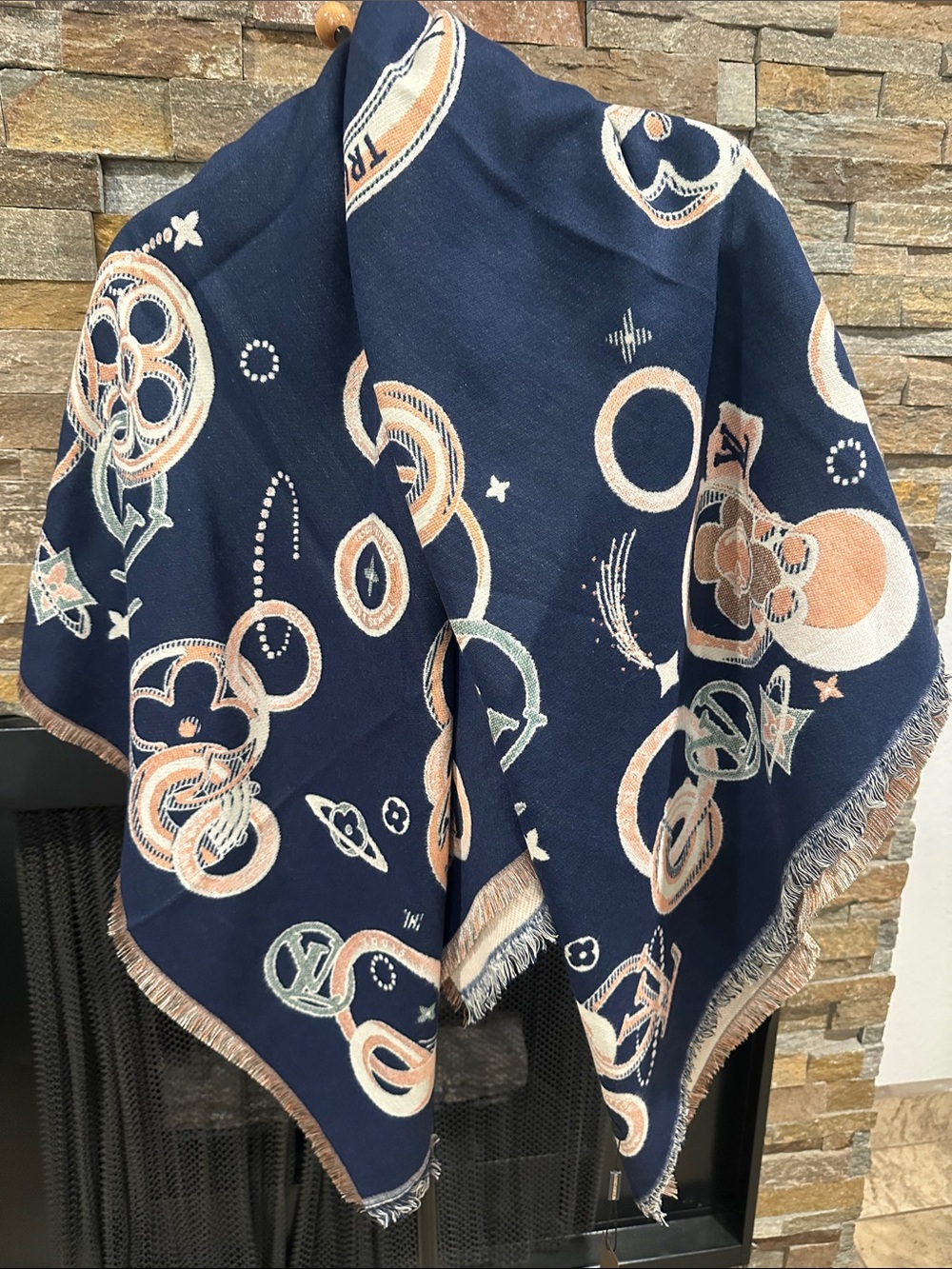 Navy and Peach Patterned Jacquard women’s scarf
